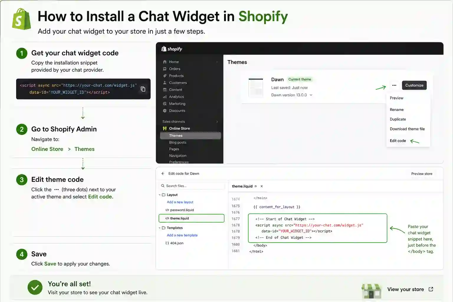 Where to paste the SmartWidget snippet in Shopify